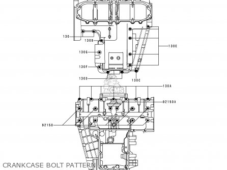 CRANKCASE BOLT PATTERN - ZX600E1 NINJA ZX6 1993 USA CALIFORNIA CANADA