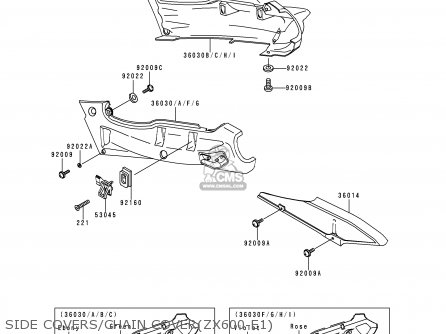 SIDE COVERS/CHAIN COVER(ZX600-E1) - ZX600E1 NINJA ZX6 1993 USA CALIFORNIA CANADA