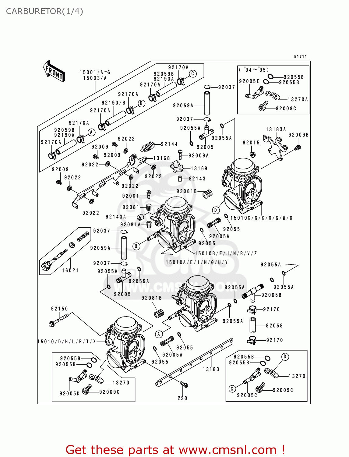 CARBURETOR(1/4) ZX600E1 ZZR600 1993 EUROPE UK FR NL AR FG GR IT NR SD SP ST