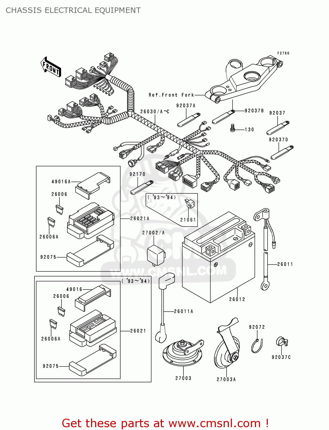 CHASSIS ELECTRICAL EQUIPMENT ZX600E1 ZZR600 1993 EUROPE UK FR NL AR FG GR IT NR SD SP ST