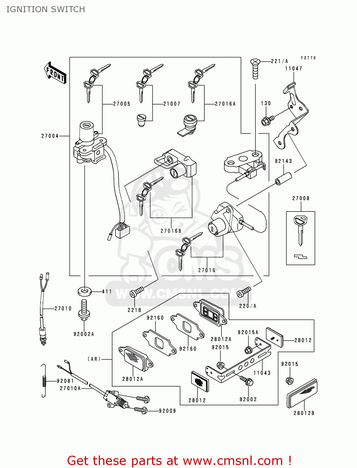 IGNITION SWITCH ZX600E1 ZZR600 1993 EUROPE UK FR NL AR FG GR IT NR SD SP ST