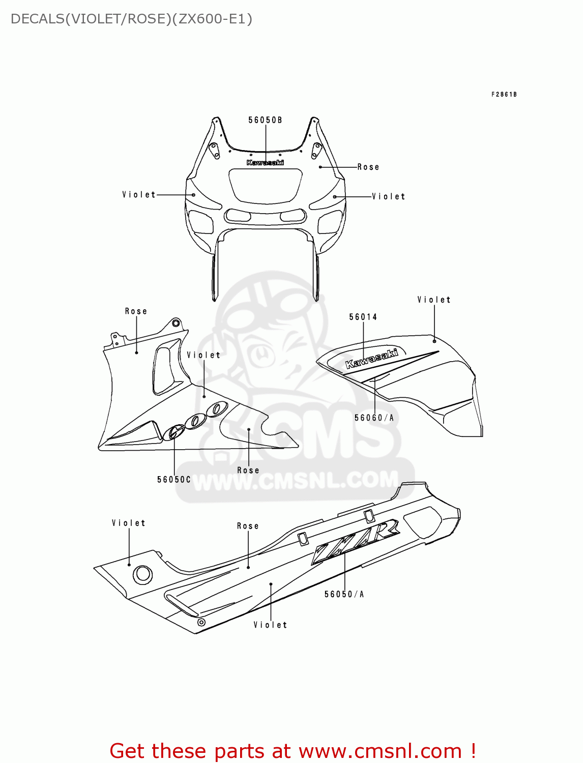 DECALS(VIOLET/ROSE)(ZX600-E1) ZX600E1 ZZR600 1993 EUROPE UK FR NL AR FG GR IT NR SD SP ST