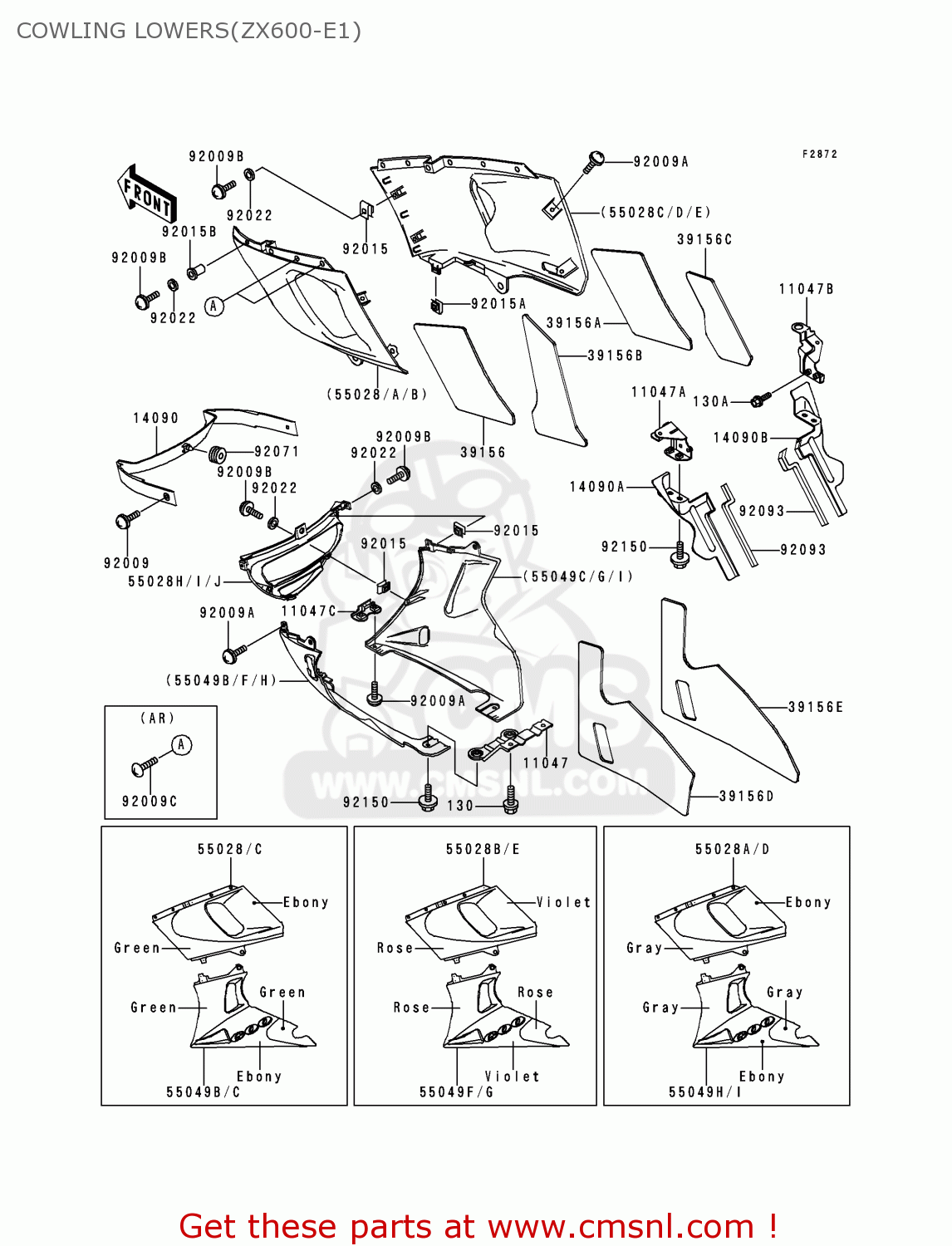 COWLING LOWERS(ZX600-E1) ZX600E1 ZZR600 1993 EUROPE UK FR NL AR FG GR IT NR SD SP ST
