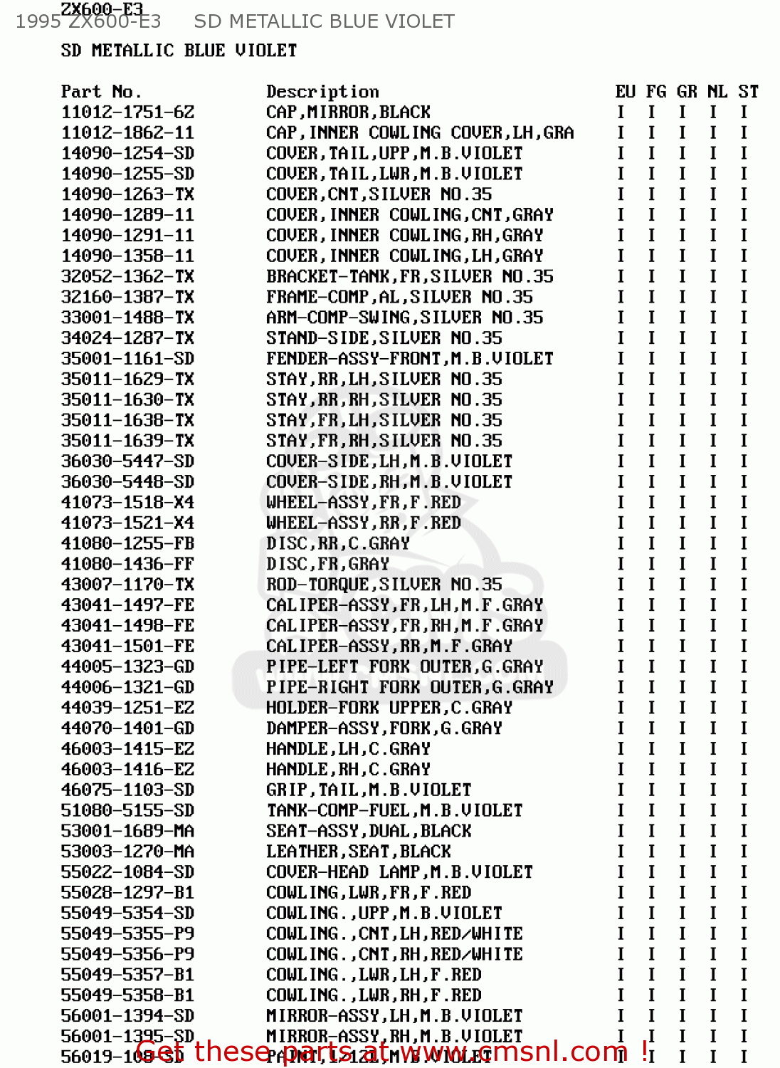1995 ZX600-E3     SD METALLIC BLUE VIOLET ZX600E1 ZZR600 1993 EUROPE UK FR NL AR FG GR IT NR SD SP ST