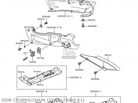 SIDE COVERS/CHAIN COVER(ZX600-E1) - ZX600E1 ZZR600 1993 EUROPE UK FR NL AR FG GR IT NR SD SP ST