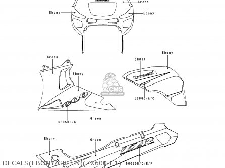 DECALS(EBONY/GREEN)(ZX600-E1) - ZX600E1 ZZR600 1993 EUROPE UK FR NL AR FG GR IT NR SD SP ST