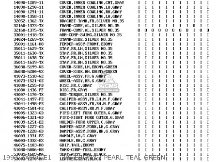 1993 ZX600-E1     VS EBONY / PEARL TEAL GREEN - ZX600E1 ZZR600 1993 EUROPE UK FR NL AR FG GR IT NR SD SP ST