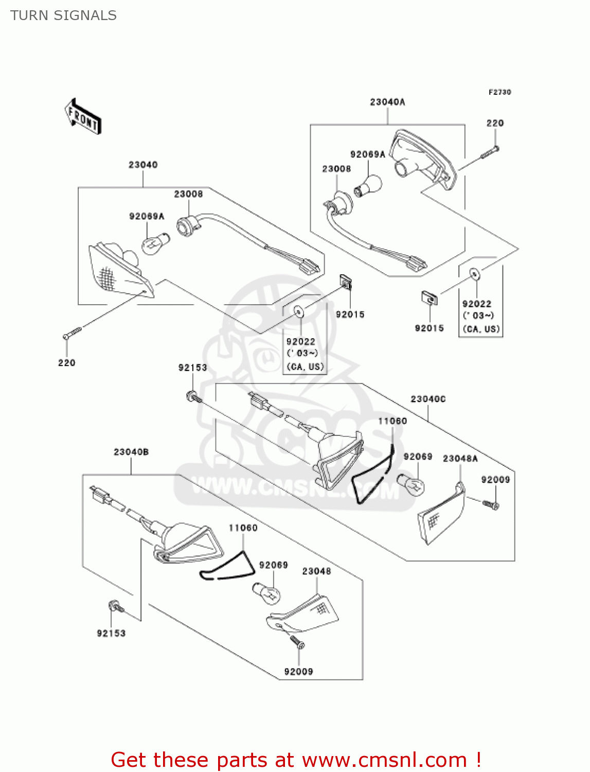 TURN SIGNALS ZX600E10 NINJA ZX6 2002 USA CALIFORNIA CANADA