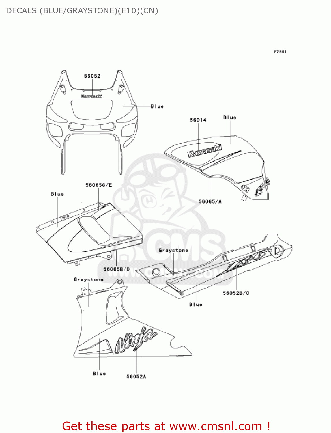 DECALS (BLUE/GRAYSTONE)(E10)(CN) ZX600E10 NINJA ZX6 2002 USA CALIFORNIA CANADA