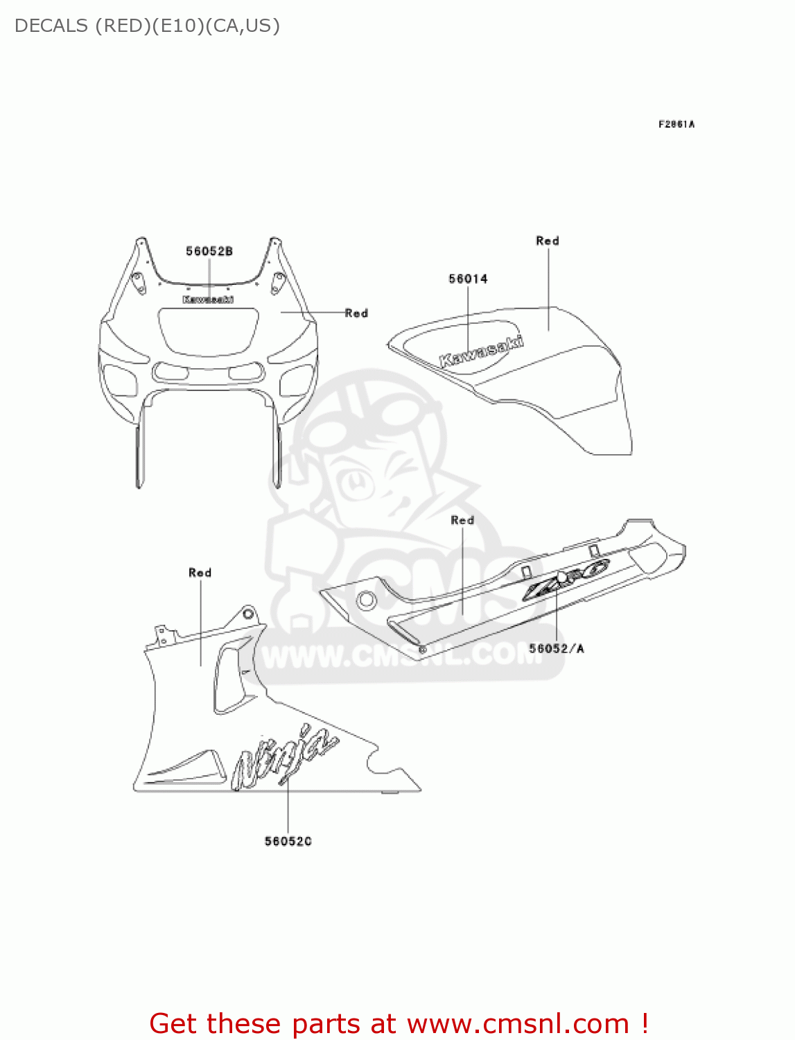 DECALS (RED)(E10)(CA,US) ZX600E10 NINJA ZX6 2002 USA CALIFORNIA CANADA