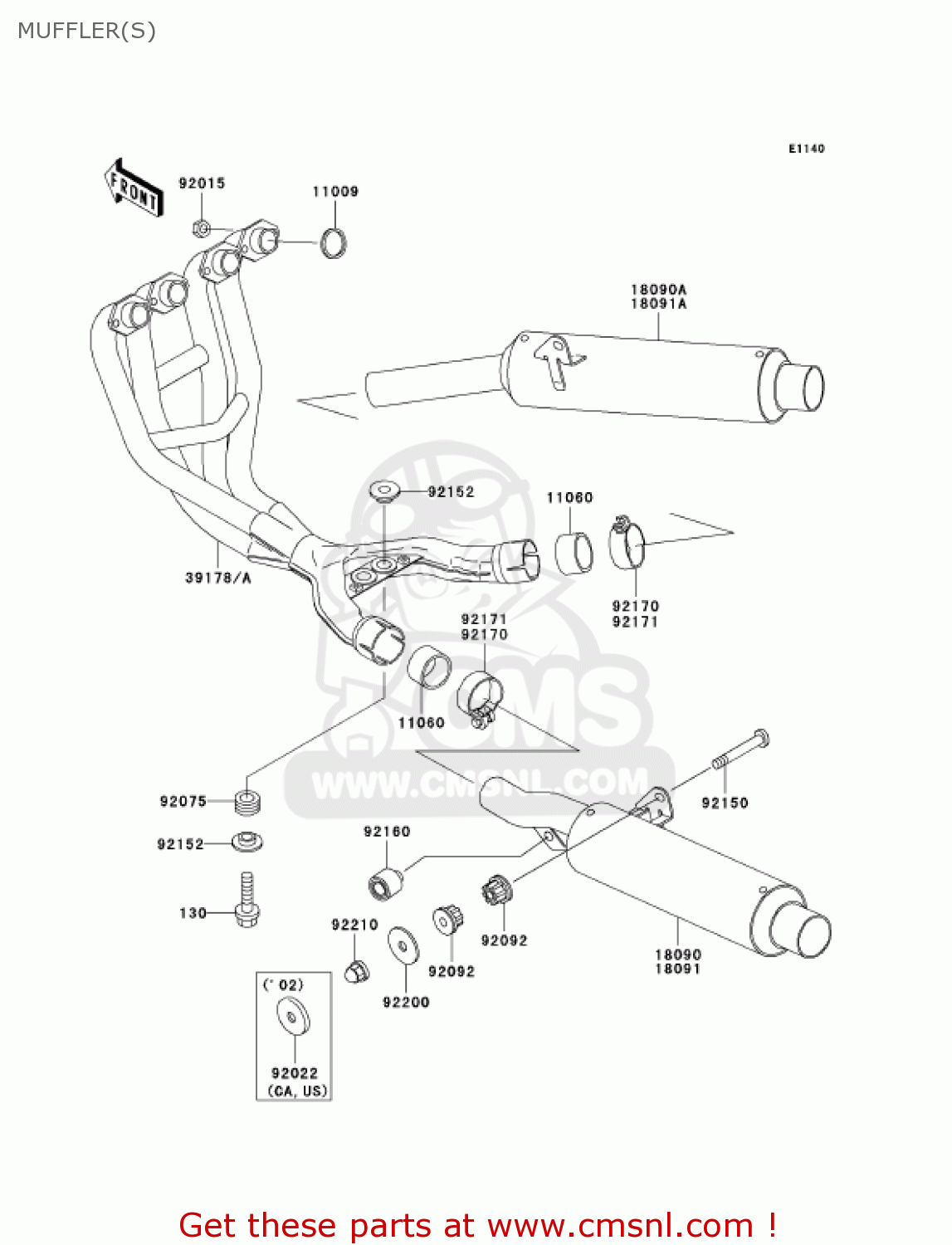 MUFFLER(S) ZX600E10 NINJA ZX6 2002 USA CALIFORNIA CANADA