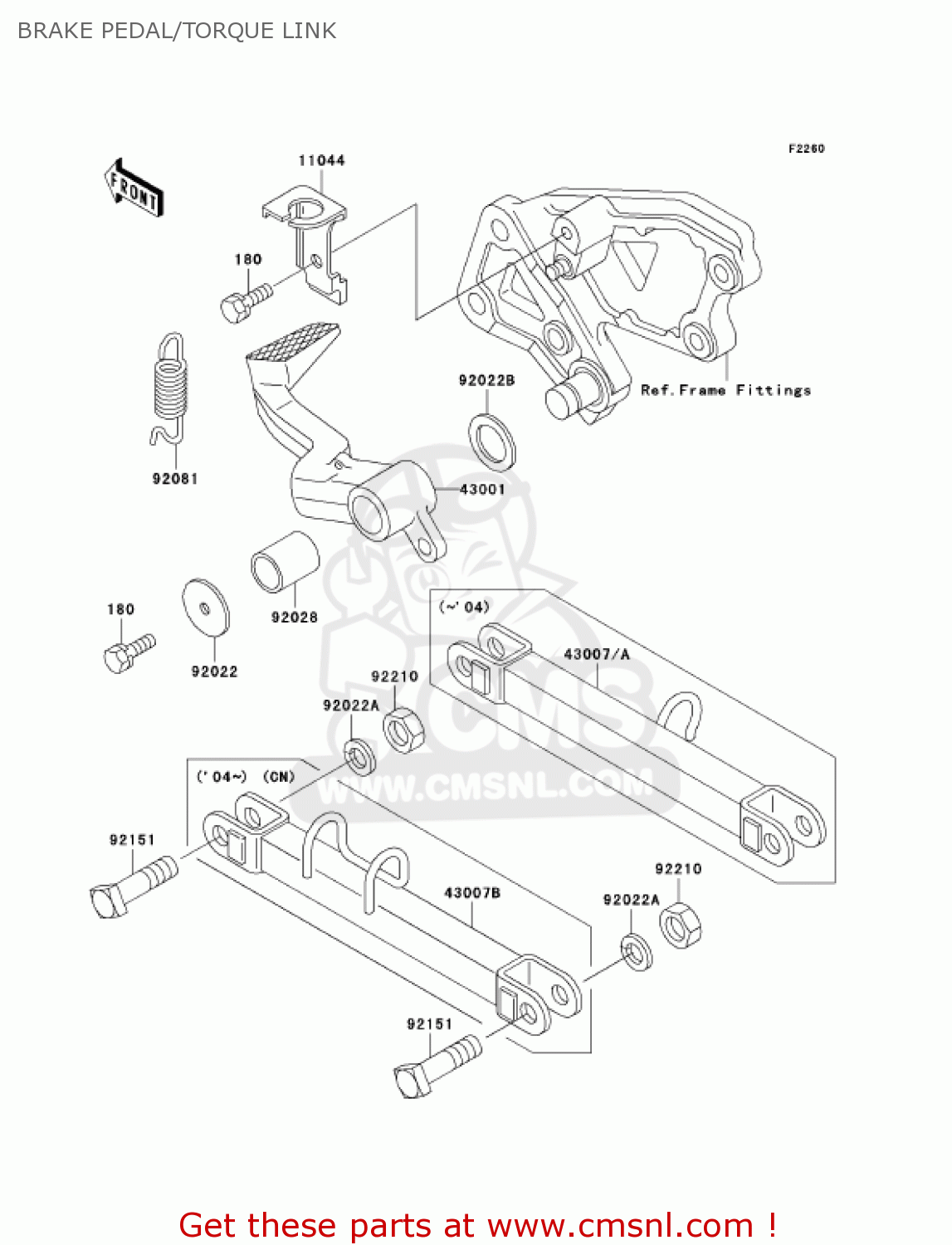 BRAKE PEDAL/TORQUE LINK ZX600E11 ZZR600 2003 USA CALIFORNIA CANADA