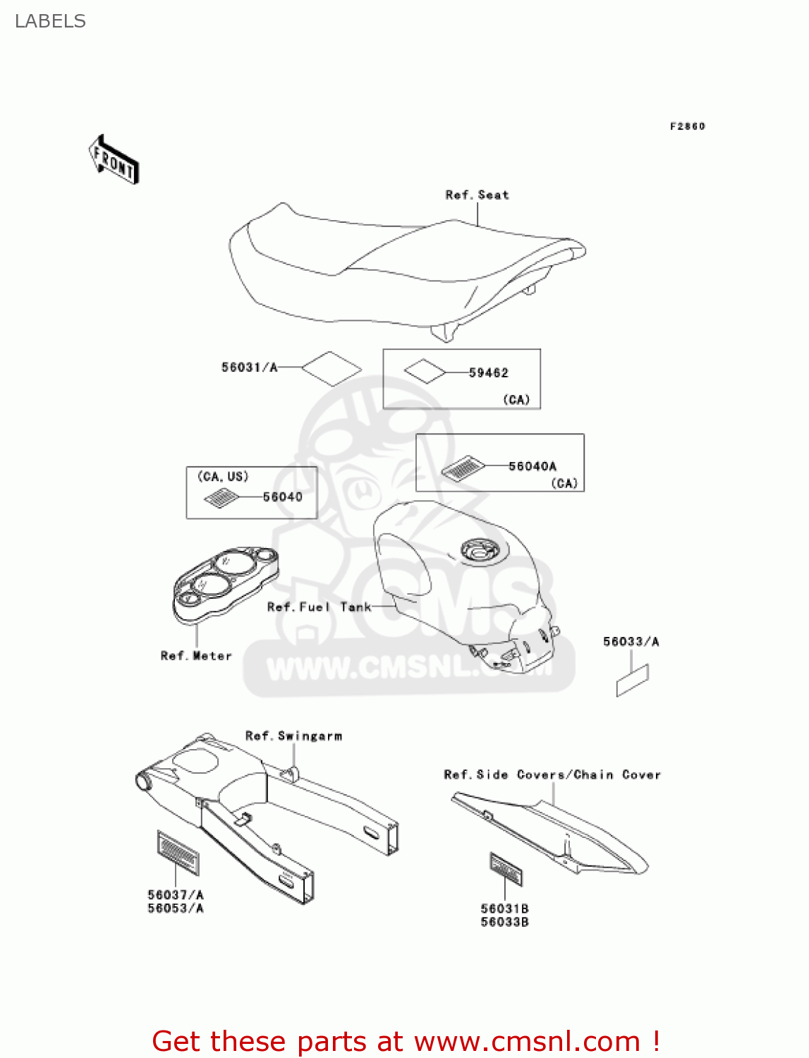 LABELS ZX600E11 ZZR600 2003 USA CALIFORNIA CANADA
