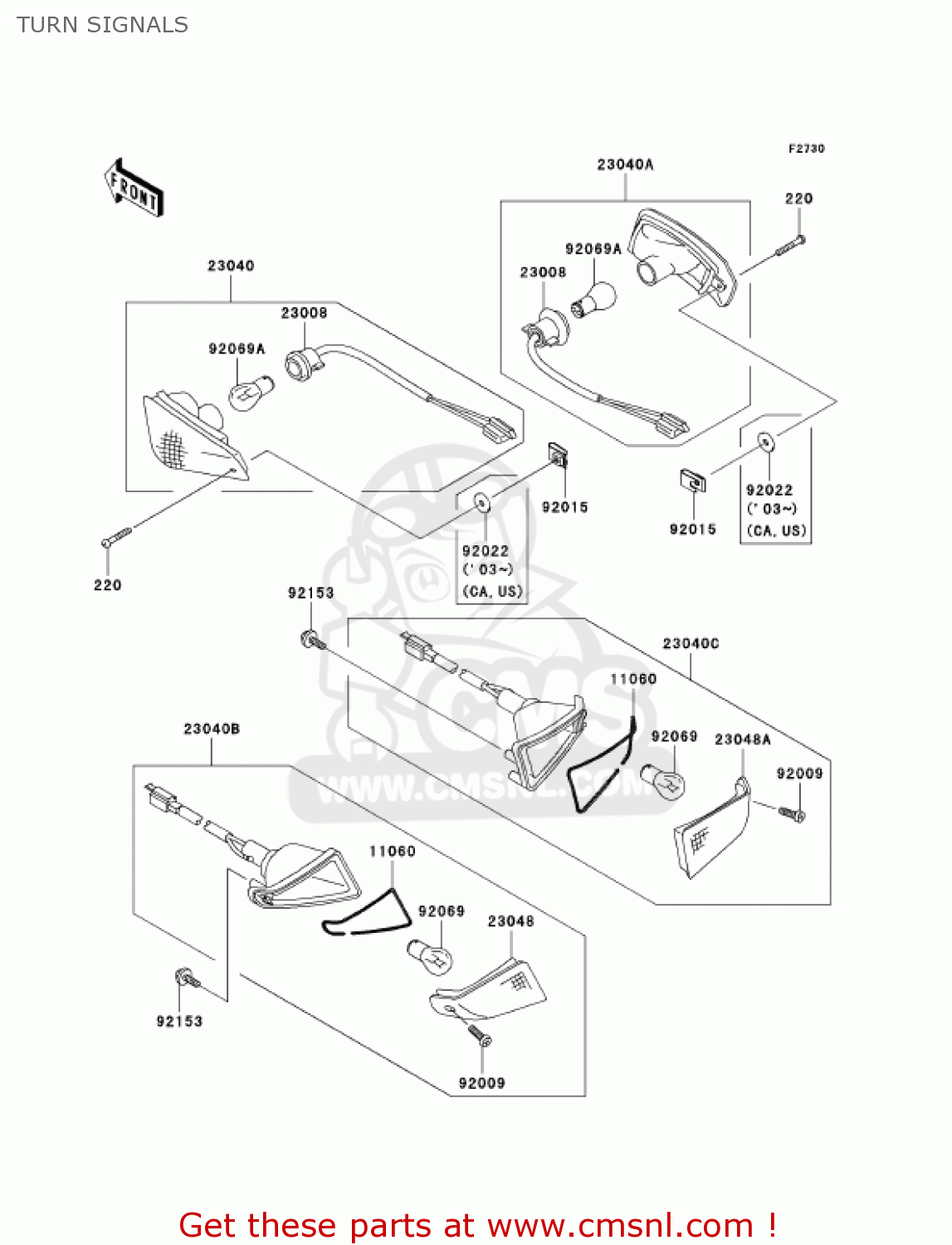 TURN SIGNALS ZX600E11 ZZR600 2003 USA CALIFORNIA CANADA