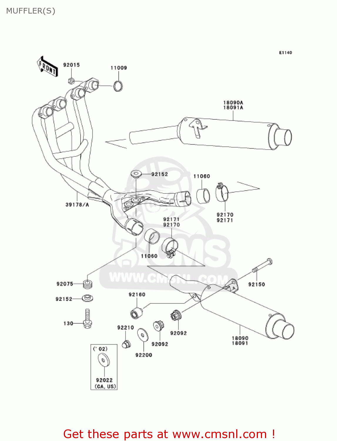 MUFFLER(S) ZX600E12 ZZR600 2004 USA CALIFORNIA CANADA