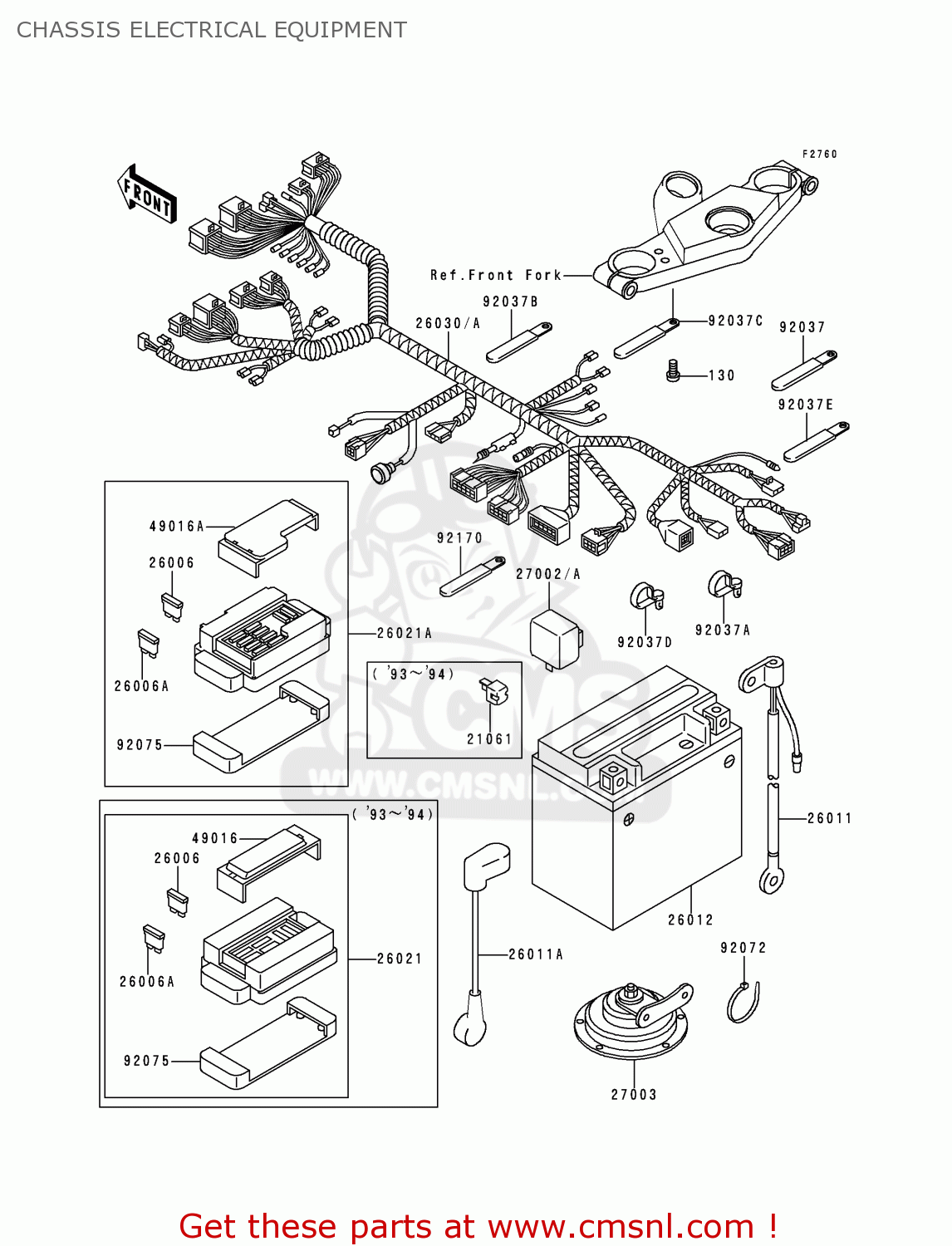 CHASSIS ELECTRICAL EQUIPMENT ZX600E2 NINJA ZX6 1994 USA CALIFORNIA CANADA