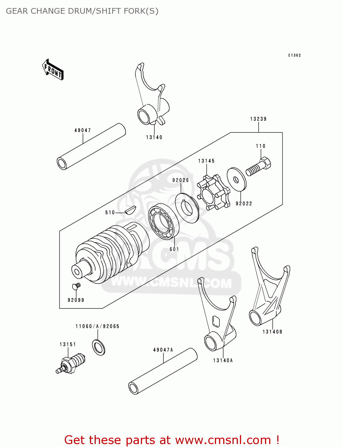 GEAR CHANGE DRUM/SHIFT FORK(S) ZX600E2 ZZR600 1994 EUROPE UK FR NL AR FG GR IT NR SD SP ST