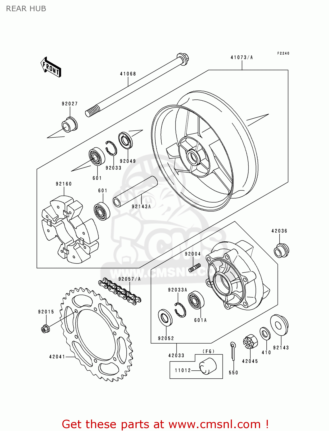 REAR HUB ZX600E2 ZZR600 1994 EUROPE UK FR NL AR FG GR IT NR SD SP ST