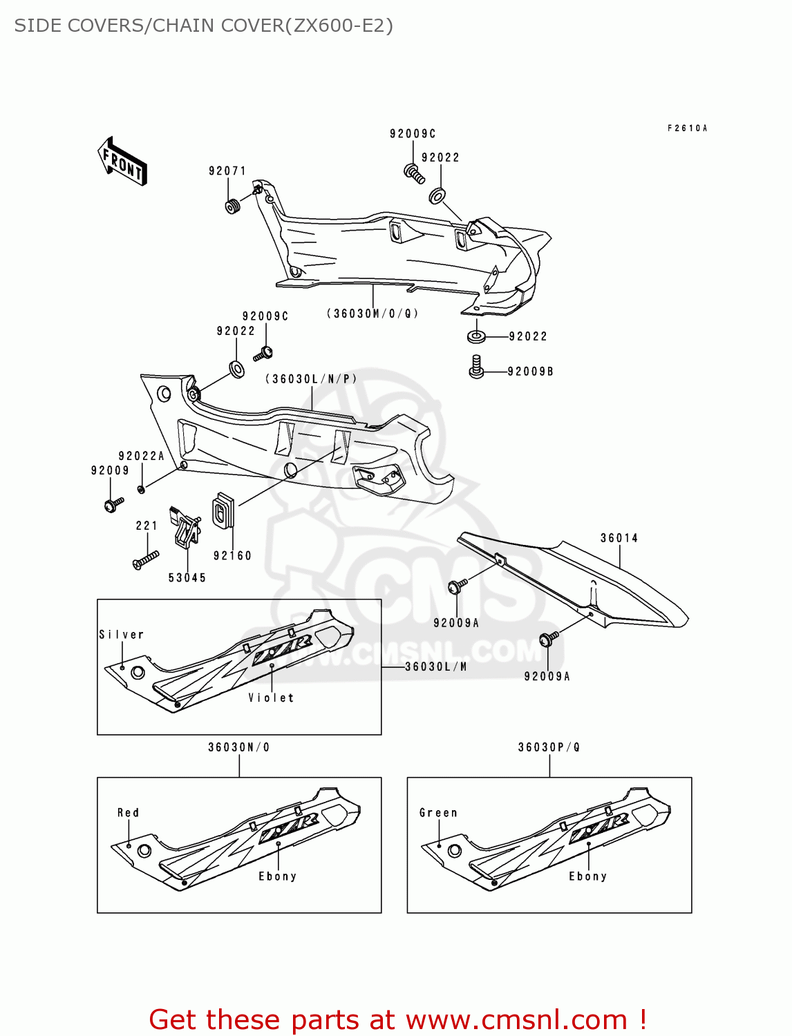 SIDE COVERS/CHAIN COVER(ZX600-E2) ZX600E2 ZZR600 1994 EUROPE UK FR NL AR FG GR IT NR SD SP ST