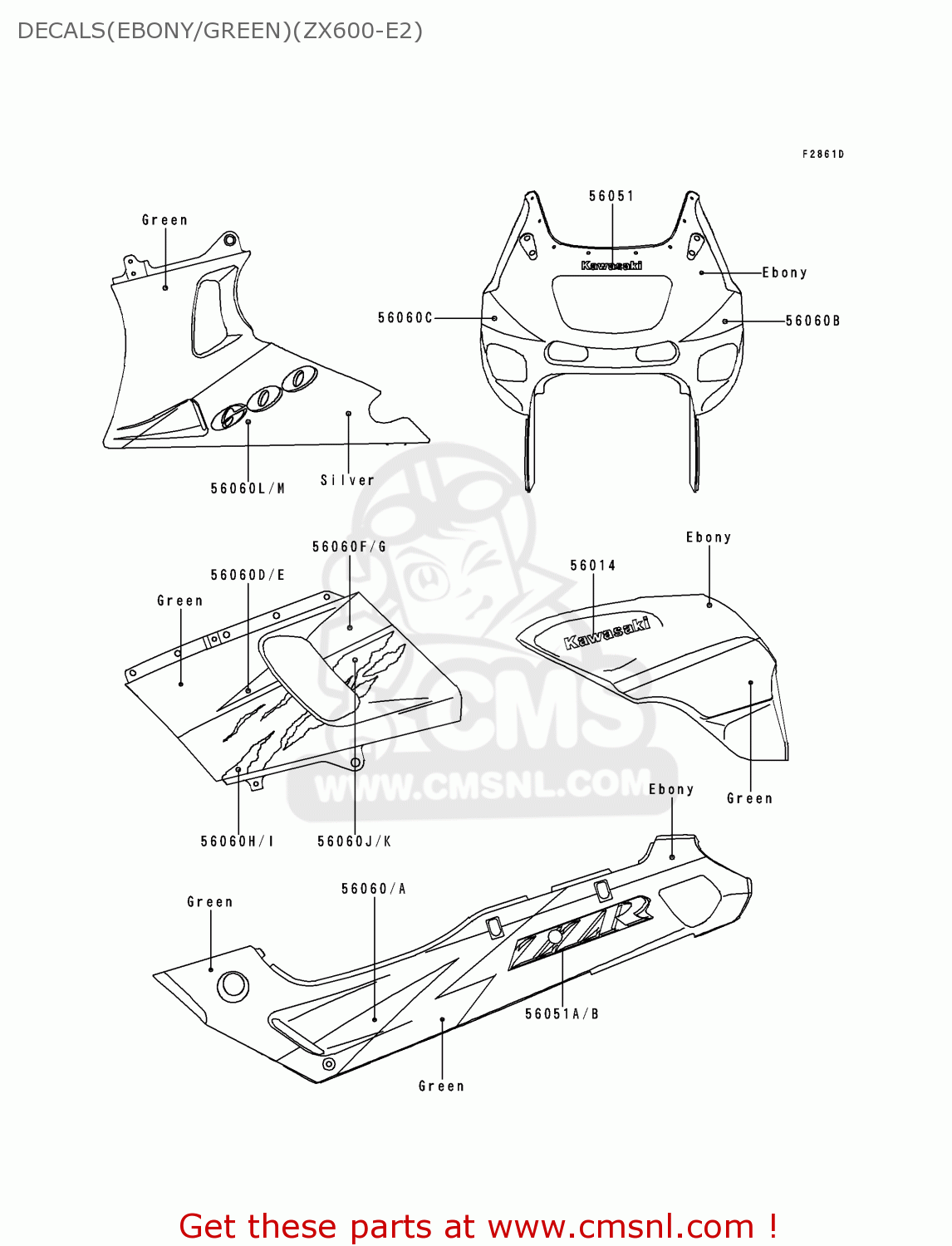 DECALS(EBONY/GREEN)(ZX600-E2) ZX600E2 ZZR600 1994 EUROPE UK FR NL AR FG GR IT NR SD SP ST