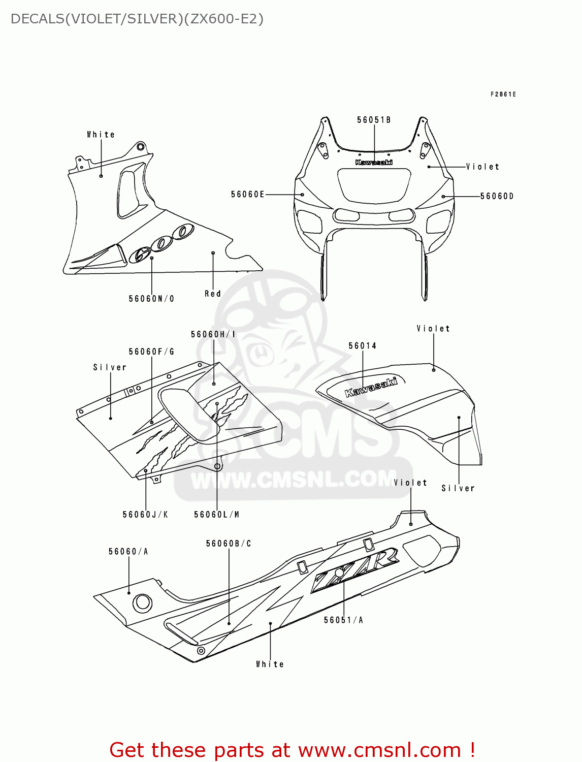 DECALS(VIOLET/SILVER)(ZX600-E2) ZX600E2 ZZR600 1994 EUROPE UK FR NL AR FG GR IT NR SD SP ST