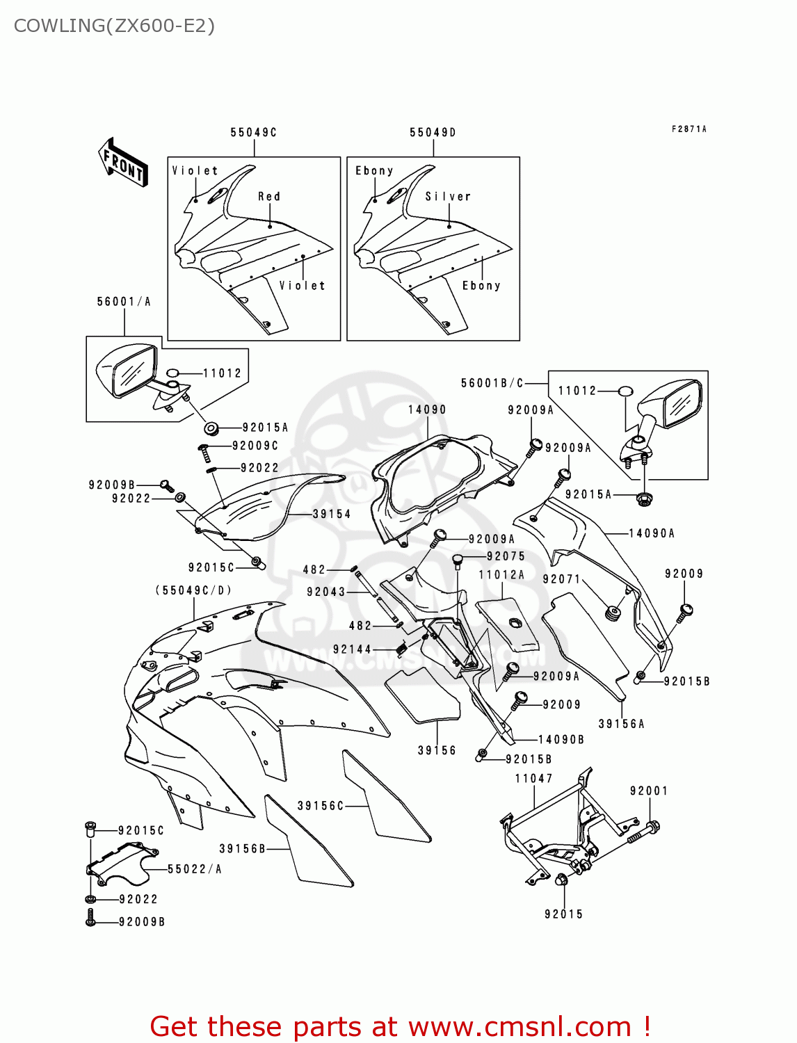 COWLING(ZX600-E2) ZX600E2 ZZR600 1994 EUROPE UK FR NL AR FG GR IT NR SD SP ST