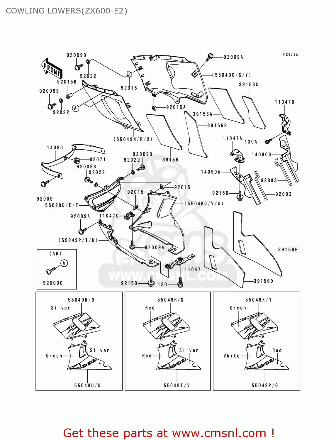 COWLING LOWERS(ZX600-E2) ZX600E2 ZZR600 1994 EUROPE UK FR NL AR FG GR IT NR SD SP ST