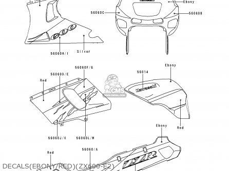 DECALS(EBONY/RED)(ZX600-E2) - ZX600E2 ZZR600 1994 EUROPE UK FR NL AR FG GR IT NR SD SP ST