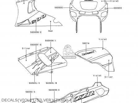 DECALS(VIOLET/SILVER)(ZX600-E2) - ZX600E2 ZZR600 1994 EUROPE UK FR NL AR FG GR IT NR SD SP ST