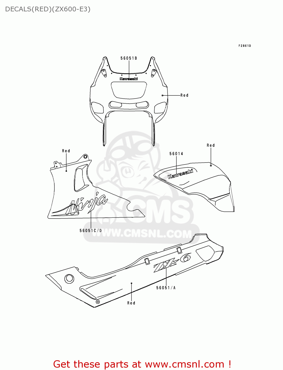 DECALS(RED)(ZX600-E3) ZX600E3 NINJA ZX6 1995 USA CALIFORNIA CANADA
