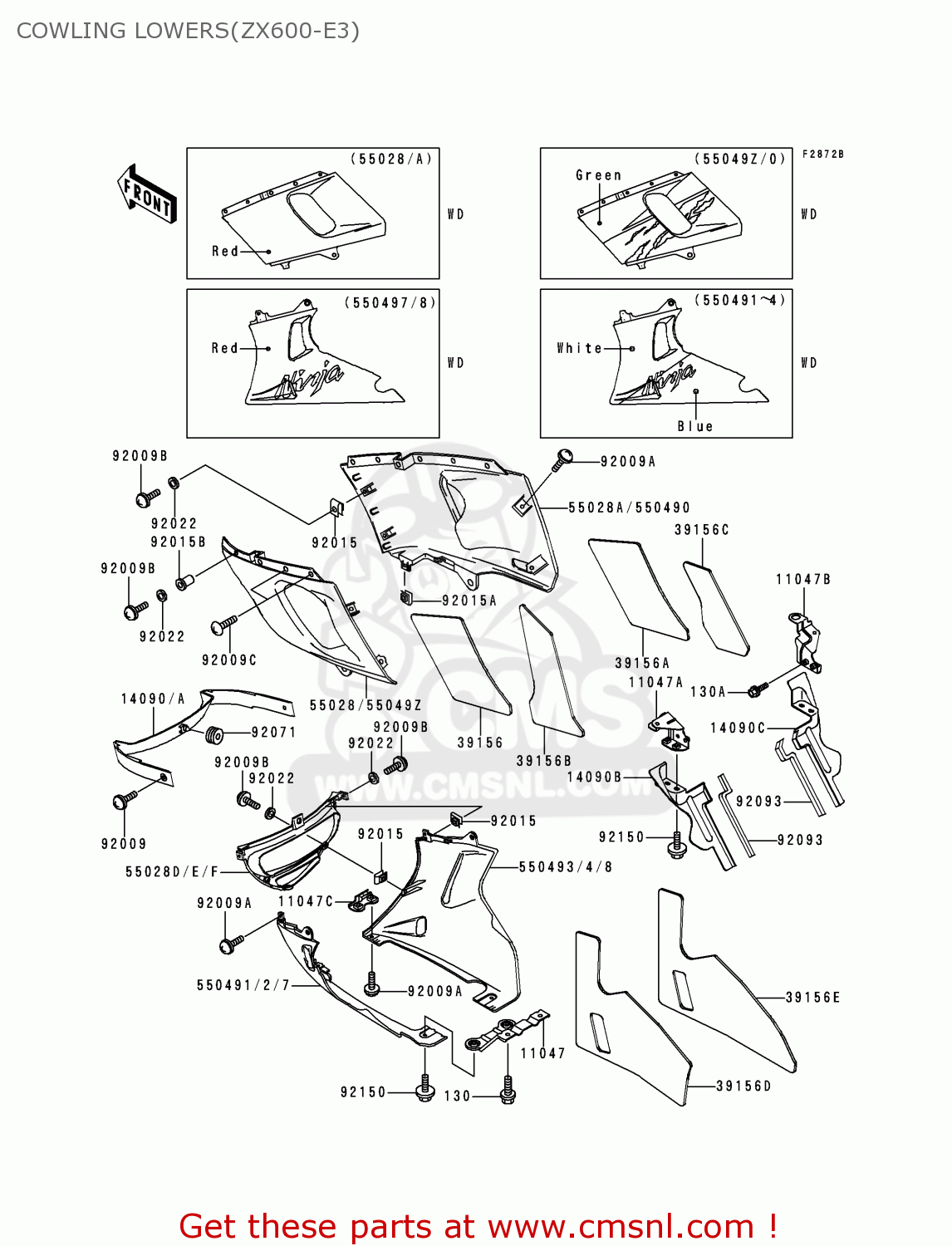 COWLING LOWERS(ZX600-E3) ZX600E3 NINJA ZX6 1995 USA CALIFORNIA CANADA