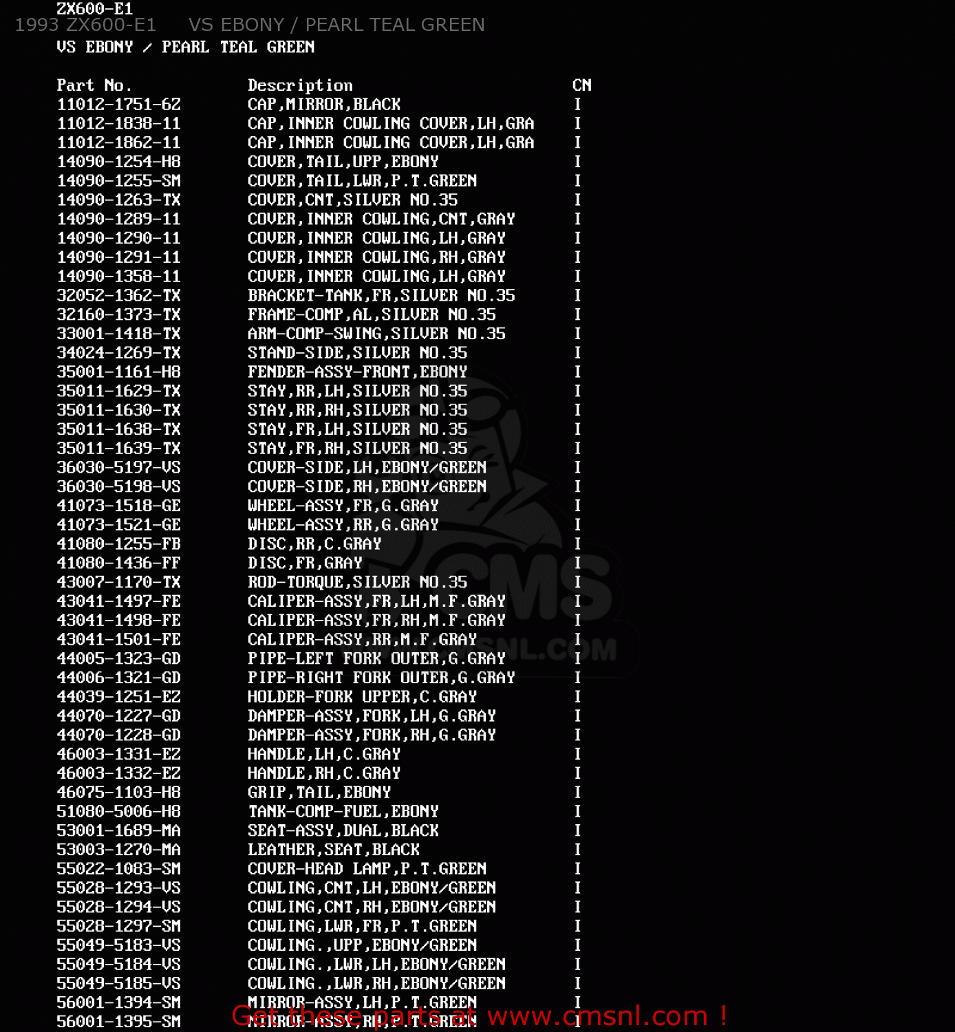 1993 ZX600-E1     VS EBONY / PEARL TEAL GREEN ZX600E3 NINJA ZX6 1995 USA CALIFORNIA CANADA