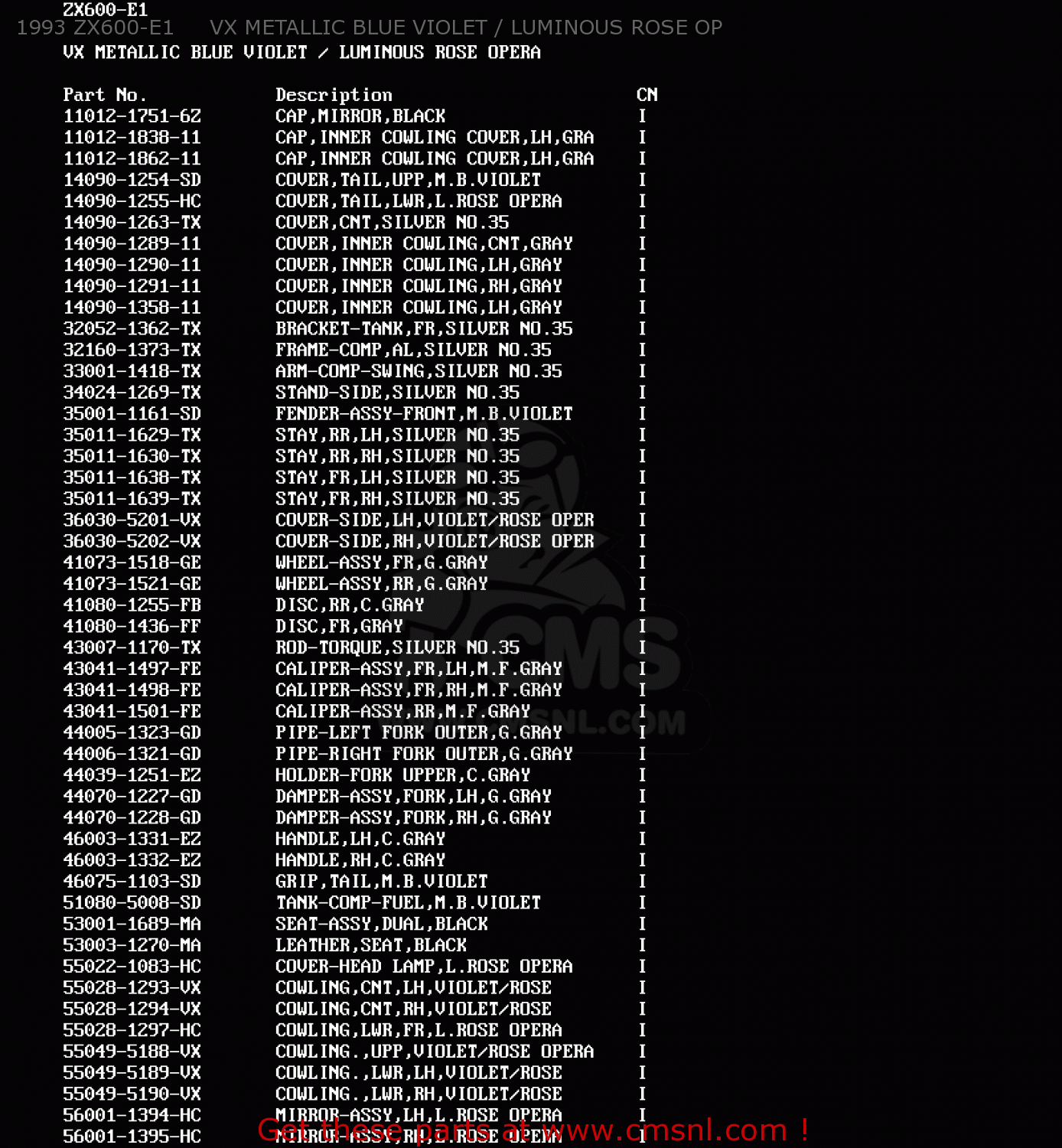 1993 ZX600-E1     VX METALLIC BLUE VIOLET / LUMINOUS ROSE OP ZX600E3 NINJA ZX6 1995 USA CALIFORNIA CANADA