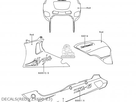 DECALS(RED)(ZX600-E3) - ZX600E3 NINJA ZX6 1995 USA CALIFORNIA CANADA