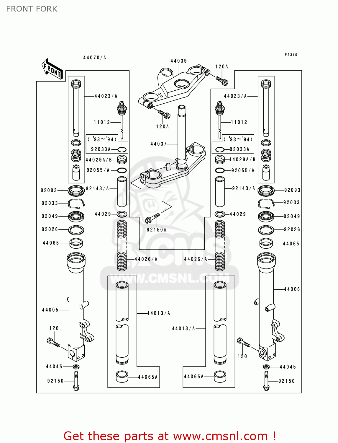 FRONT FORK ZX600E3 ZZR600 1995 EUROPE UK FR NL AR FG GR IT SD ST