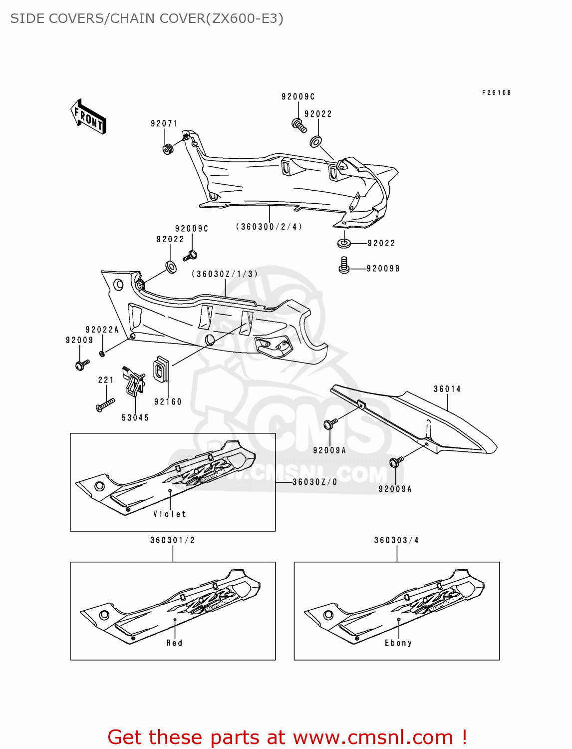 SIDE COVERS/CHAIN COVER(ZX600-E3) ZX600E3 ZZR600 1995 EUROPE UK FR NL AR FG GR IT SD ST