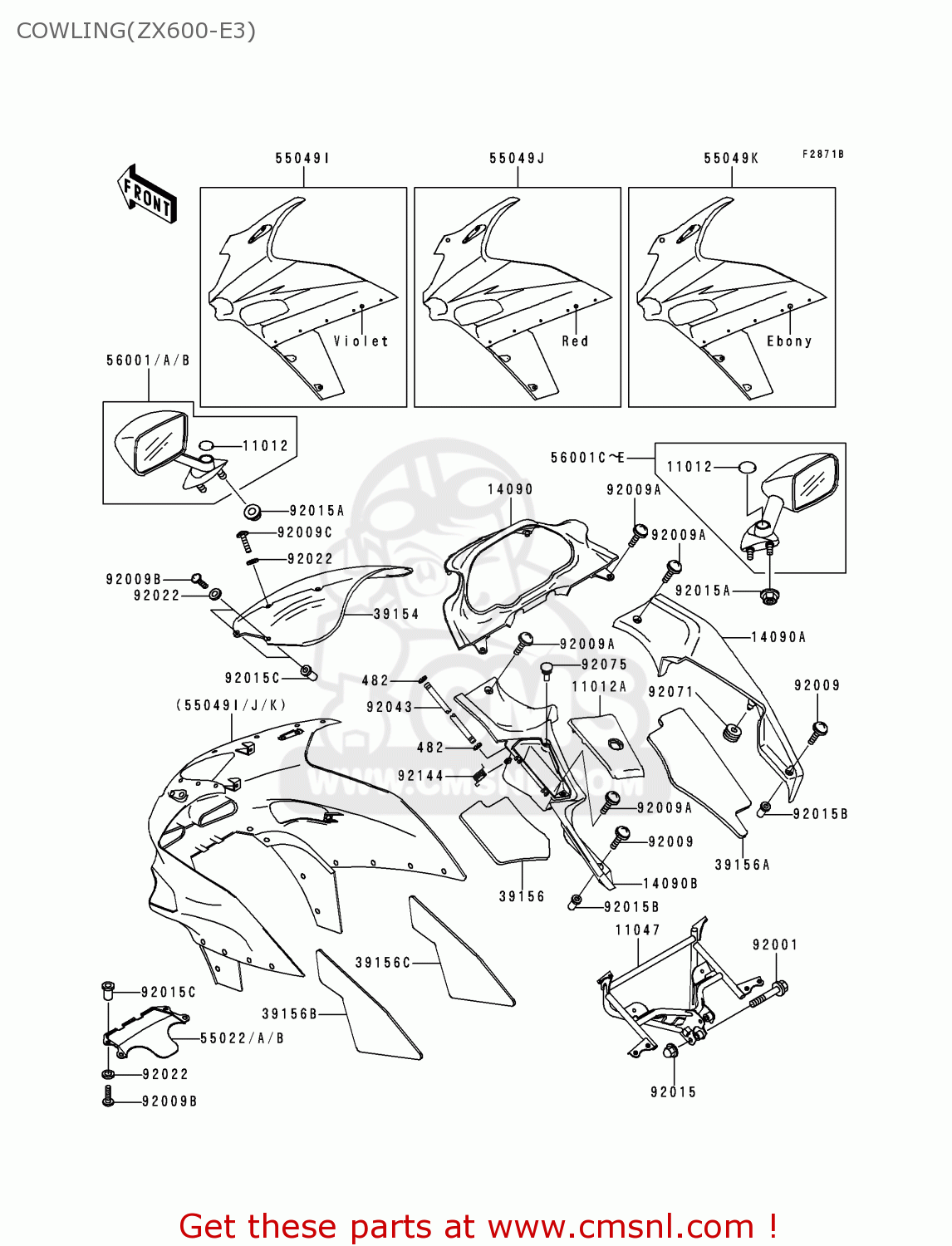COWLING(ZX600-E3) ZX600E3 ZZR600 1995 EUROPE UK FR NL AR FG GR IT SD ST
