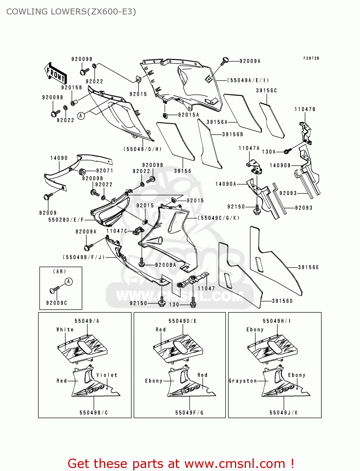 COWLING LOWERS(ZX600-E3) ZX600E3 ZZR600 1995 EUROPE UK FR NL AR FG GR IT SD ST