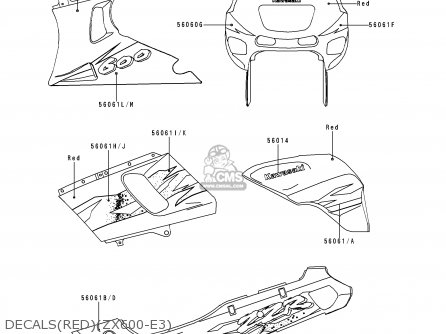 DECALS(RED)(ZX600-E3) - ZX600E3 ZZR600 1995 EUROPE UK FR NL AR FG GR IT SD ST