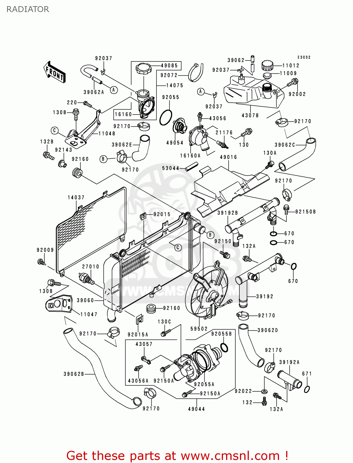 RADIATOR ZX600E4 NINJA ZX6 1996 USA CALIFORNIA CANADA