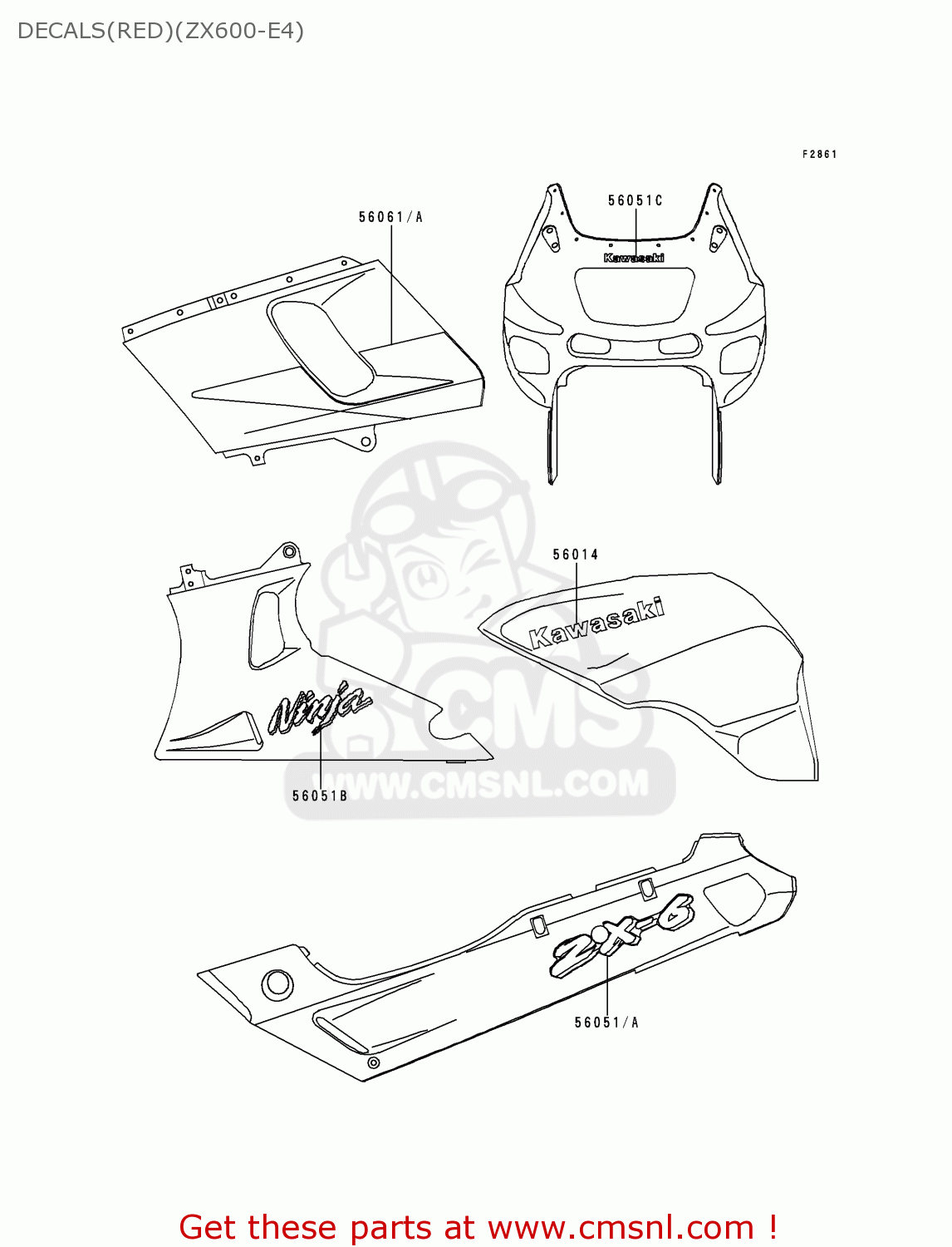 DECALS(RED)(ZX600-E4) ZX600E4 NINJA ZX6 1996 USA CALIFORNIA CANADA