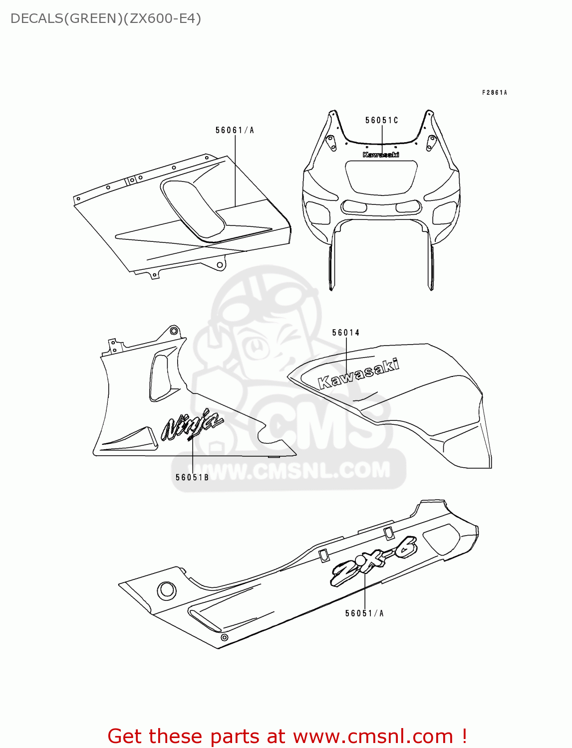 DECALS(GREEN)(ZX600-E4) ZX600E4 NINJA ZX6 1996 USA CALIFORNIA CANADA