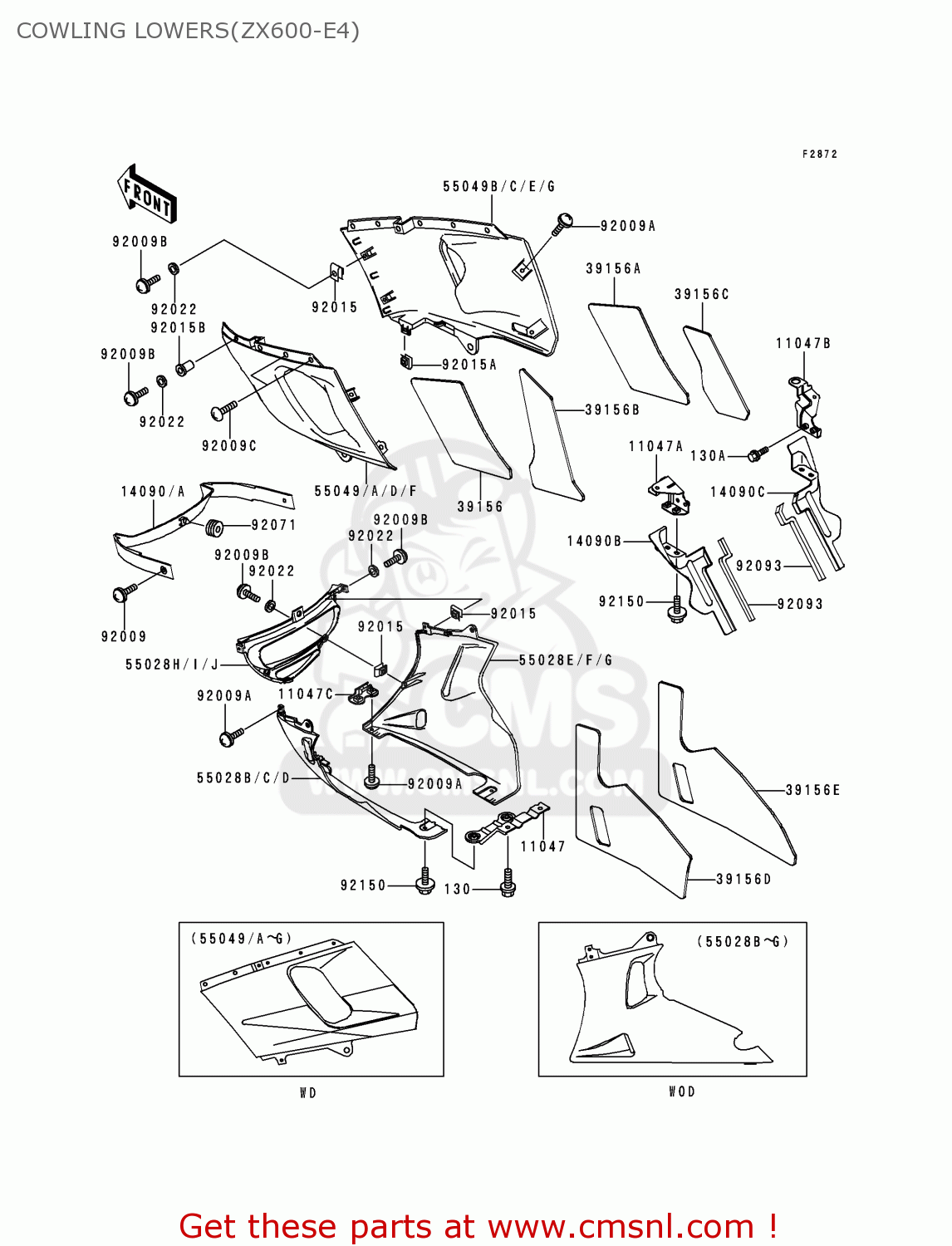 COWLING LOWERS(ZX600-E4) ZX600E4 NINJA ZX6 1996 USA CALIFORNIA CANADA