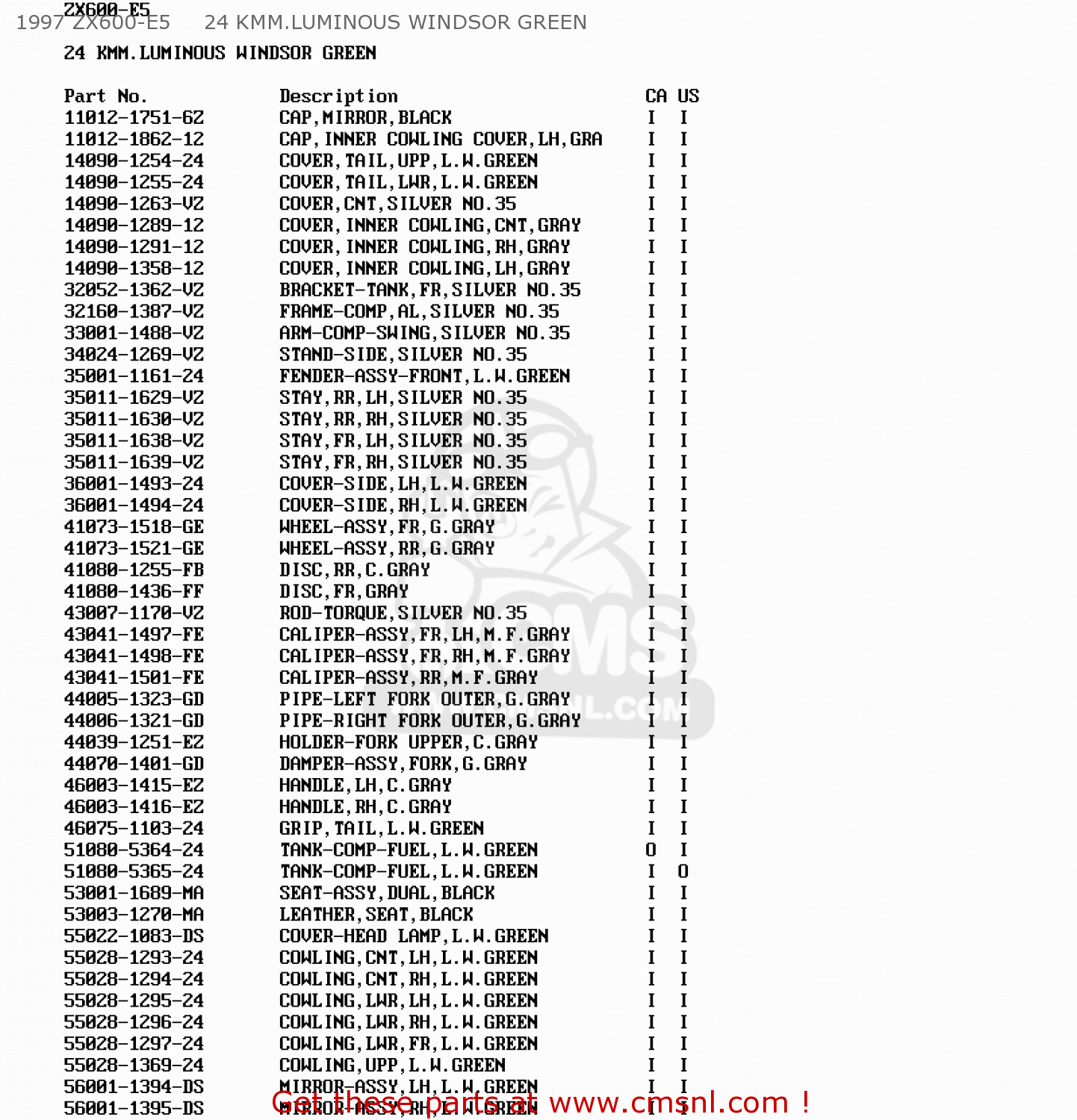 1997 ZX600-E5     24 KMM.LUMINOUS WINDSOR GREEN ZX600E4 NINJA ZX6 1996 USA CALIFORNIA CANADA