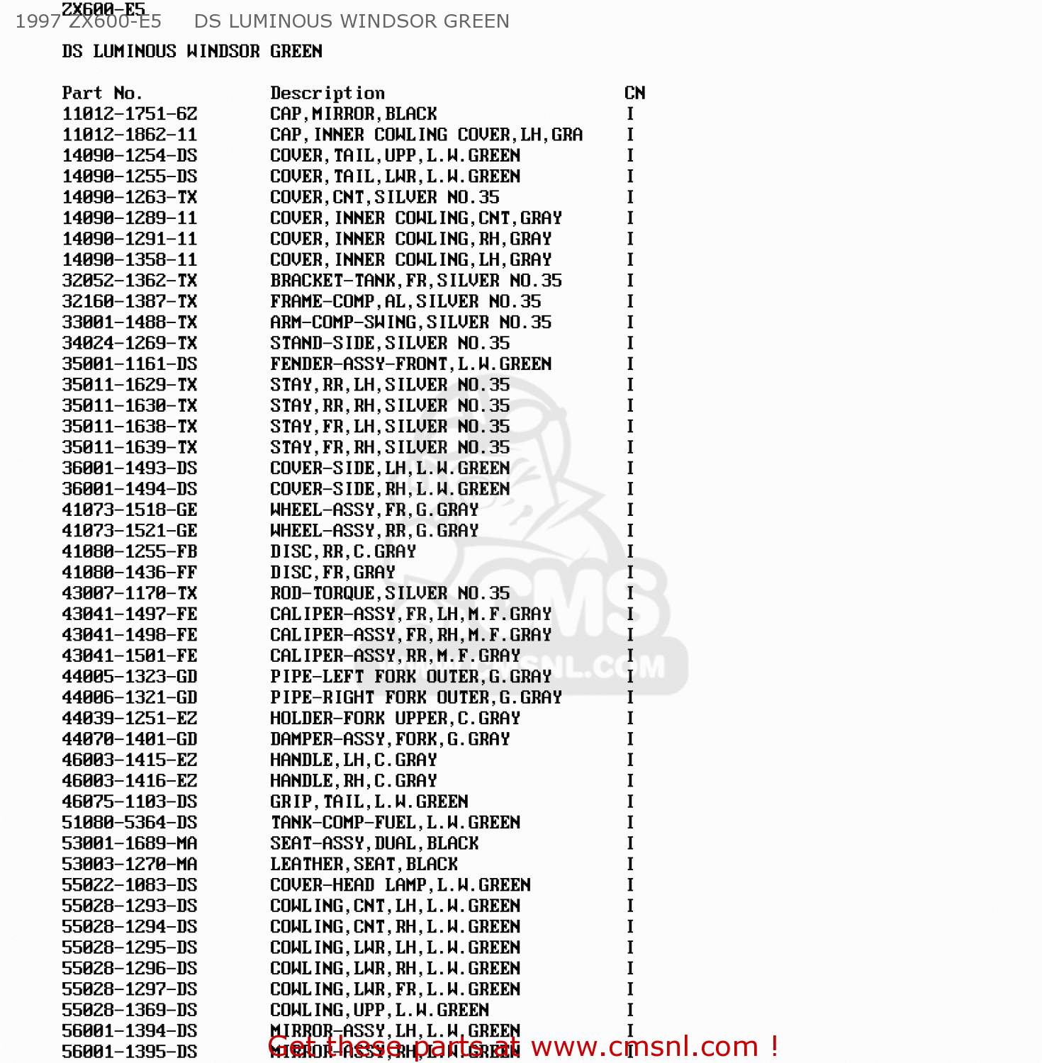 1997 ZX600-E5     DS LUMINOUS WINDSOR GREEN ZX600E4 NINJA ZX6 1996 USA CALIFORNIA CANADA