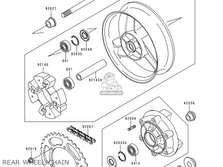 REAR WHEEL/CHAIN - ZX600E4 NINJA ZX6 1996 USA CALIFORNIA CANADA