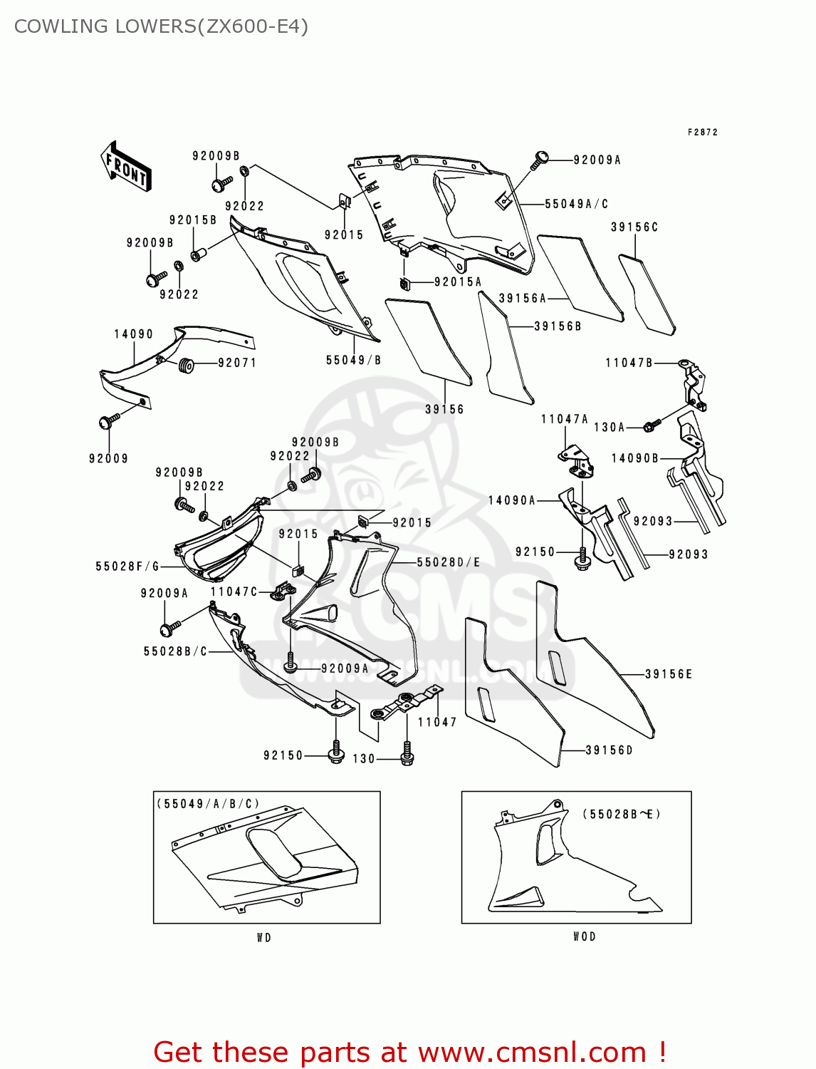 COWLING LOWERS(ZX600-E4) ZX600E4 ZZR600 1996 EUROPE UK FR NL FG SP