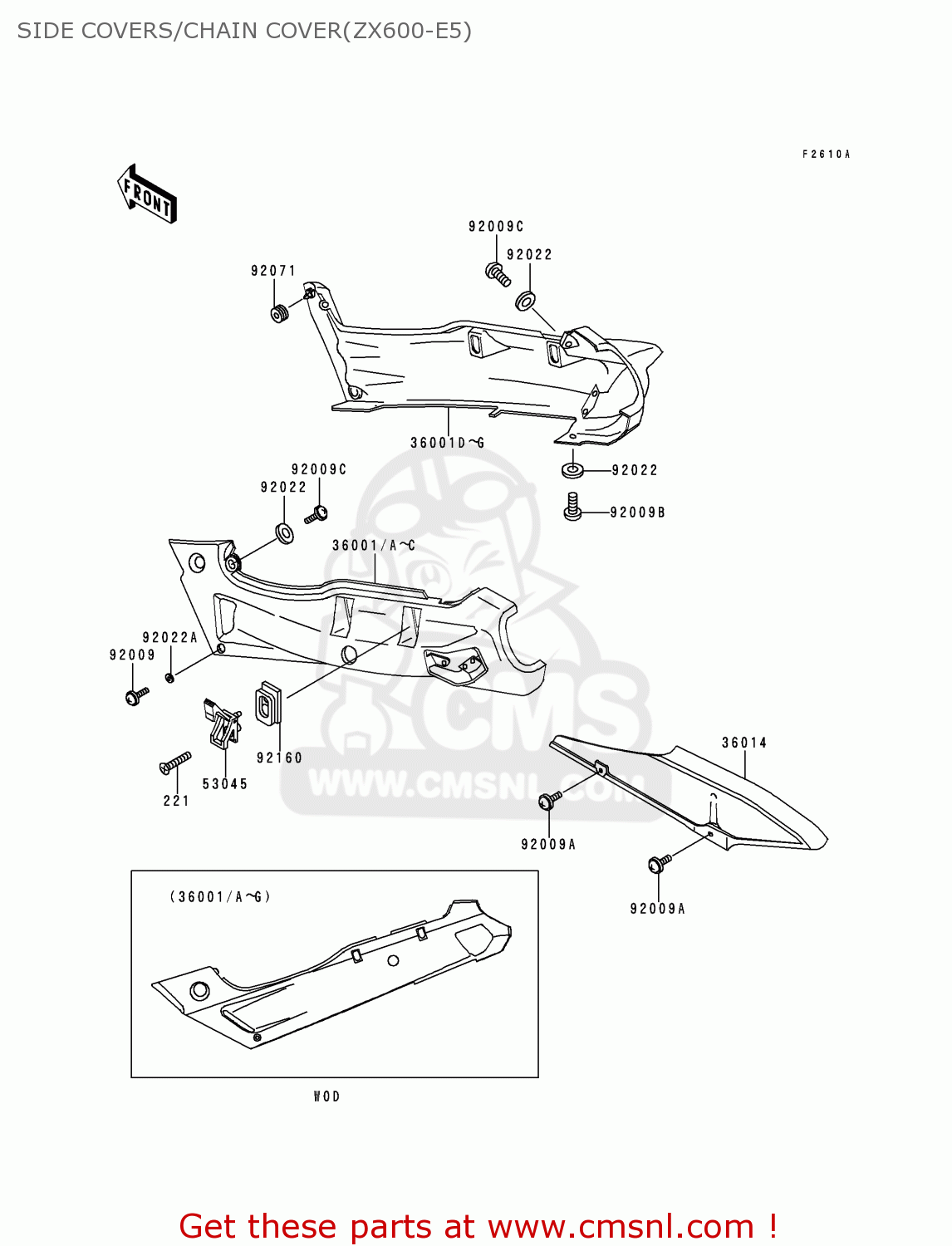 SIDE COVERS/CHAIN COVER(ZX600-E5) ZX600E5 NINJA ZX6 1997 USA CALIFORNIA CANADA