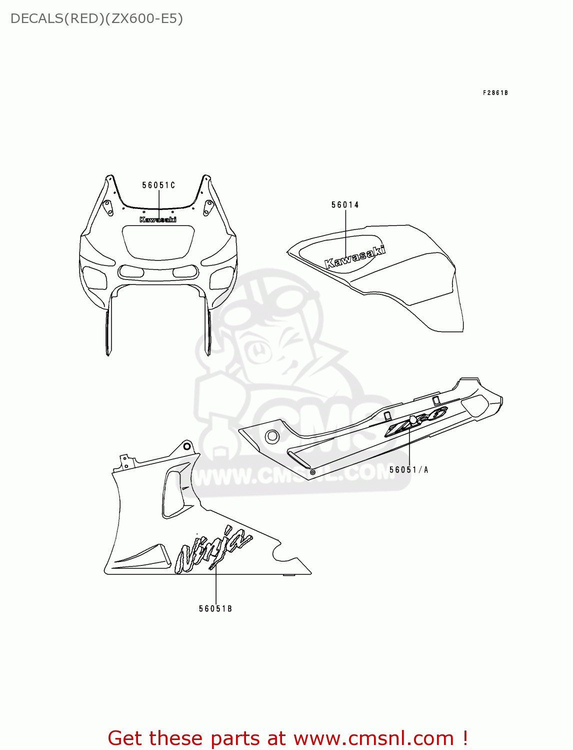 DECALS(RED)(ZX600-E5) ZX600E5 NINJA ZX6 1997 USA CALIFORNIA CANADA