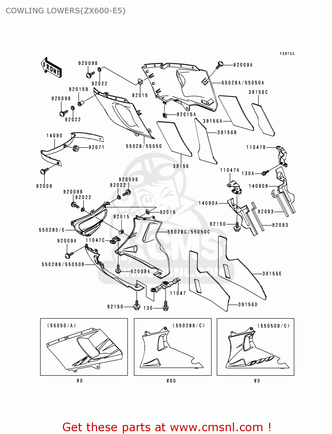 COWLING LOWERS(ZX600-E5) ZX600E5 ZZR600 1997 EUROPE UK FR NL FG GR IT NR ST